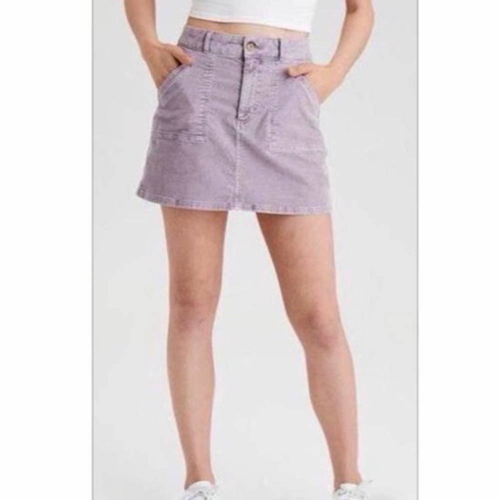 American Eagle Outfitters Lavender Corduroy Hi-Rise A-Line Mini Skirt